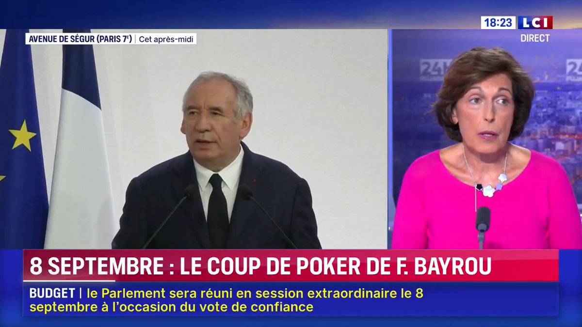 🚨“Ce qu’a fait François Bayrou est un acte de panache. Il a, en face de lui, des acteurs de mauvaise foi.” déclare Ruth El Krief, connue pour sa proximité avec Macron. Pensez-vous que c’est un acte de courage ou juste la peur du 10 septembre ? 😁