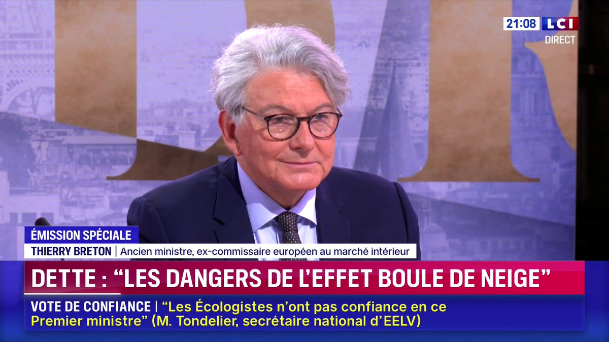 🗣️ "Il faut que la France ait le sentiment qu'elle a touché le fond de la piscine, et qu'au fond de la piscine on donne maintenant un grand coup de pied pour remonter à la surface" préconise Thierry Breton ▶️ Darius Rochebin