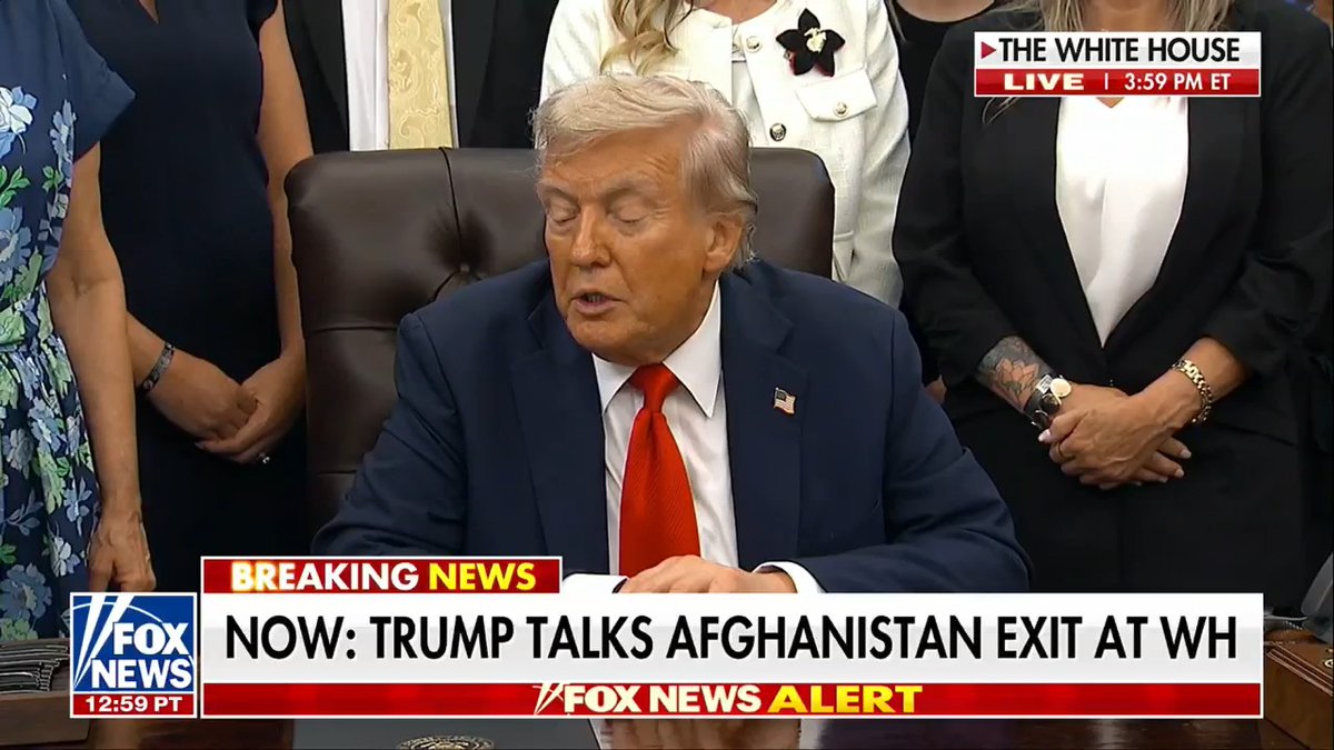 President Trump slams Afghanistan withdrawal while surrounded by what appears to be Gold Star families who lost loved ones in the Abbey Gate bombing.