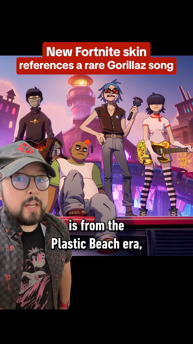 The Gorillaz Fortnite skins are inspired by Plastic Beach, except for lead singer 2D whose outfit is based on a rare Gorillaz song: