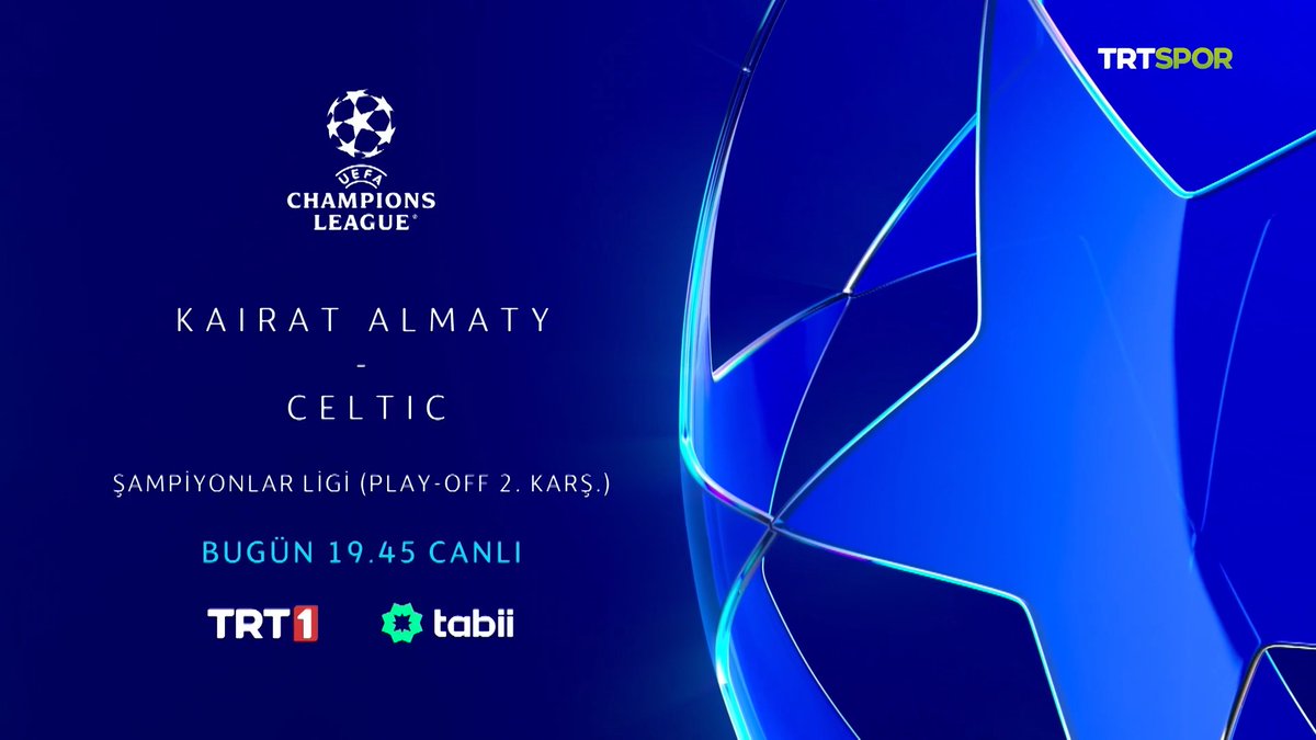 🏆 Şampiyonlar Ligi Play-off Turu rövanş heyecanı TRT ekranlarında yaşanıyor! 🤩 🇰🇿 Kairat Almaty x Celtic 🏴󠁧󠁢󠁳󠁣󠁴󠁿 📅 Bugün 🕢 19.45 📺💻📱 TRT 1 &amp; tabii