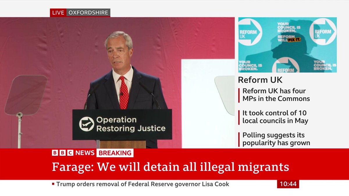 “If you come to the UK illegally you will be detained and deported and never, ever allowed to stay” Reform UK leader Nigel Farage says “the only way we will stop the boats” is by “detaining and deporting absolutely anyone who comes via that route”