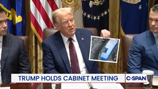 President Trump: "This is something given to me by Mark Zuckerberg...This is AI. I never understood, because I built shopping centers...this is one he's building in Louisiana. That's Meta, Facebook...That's the size of Manhattan...I think they said 81% of Manhattan."