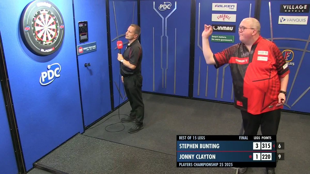 BUNTING HALFWAY TO VICTORY! Stephen Bunting is halfway to his fourth Players Championship title, as he leads Jonny Clayton 4-1 after breaking the Welshman's throw! 📺 #PC25