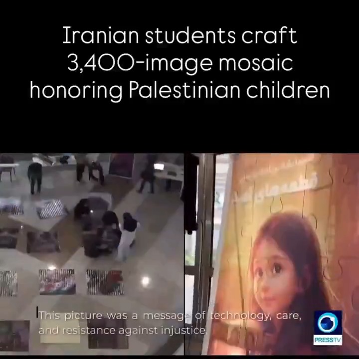 This is Beautiful Iranian university students have combined over 3,400 images of Palestinian children to create a powerful mosaic