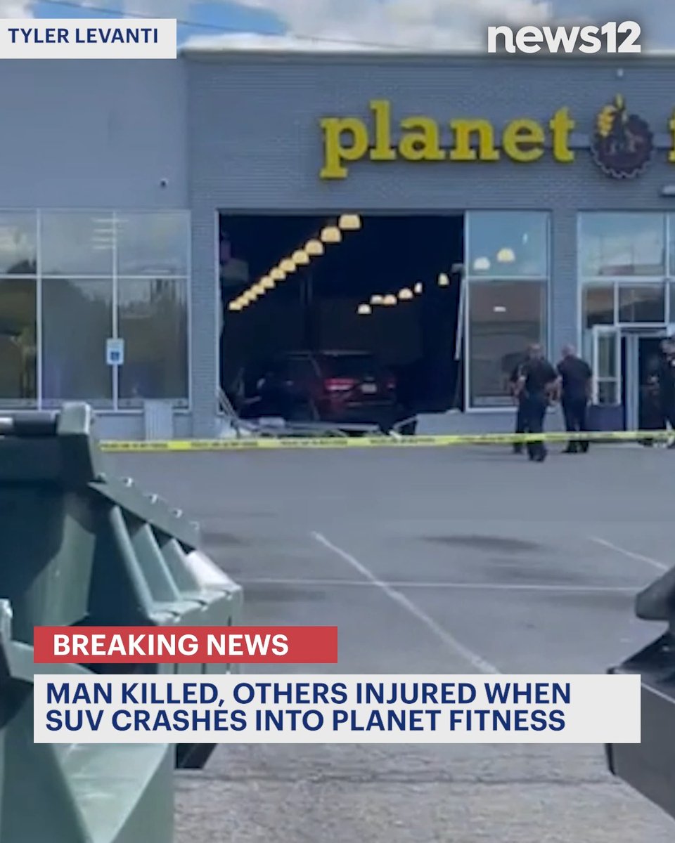 BREAKING NEWS: A man was killed and three other people were injured when a SUV crashed into a Planet Fitness gym in Elizabeth, according to police. #News12NJ #BreakingNews