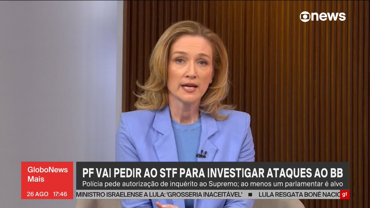 .Ana Flor: a PF vai enviar ao STF pedido de investigação sobre ataques ao Banco do Brasil. A solicitação no Supremo se dá pela investigação mirar pelo menos um parlamentar. #GloboNewsMais ➡ Assista à #GloboNews: