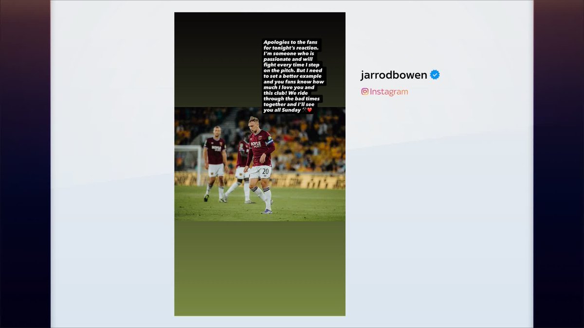Jarrod Bowen has apologised on social media for his conduct following West Ham's Carabao Cup exit.