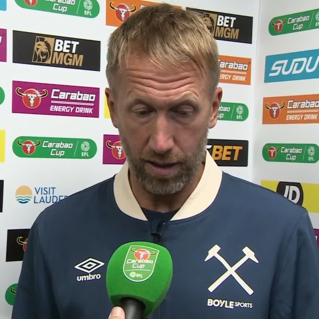 🗣️ "Jarrod just cares a lot about the club" Graham Potter says it was "just an exchange of views" between Jarrod Bowen and a supporter following West Ham's defeat in the EFL Cup.