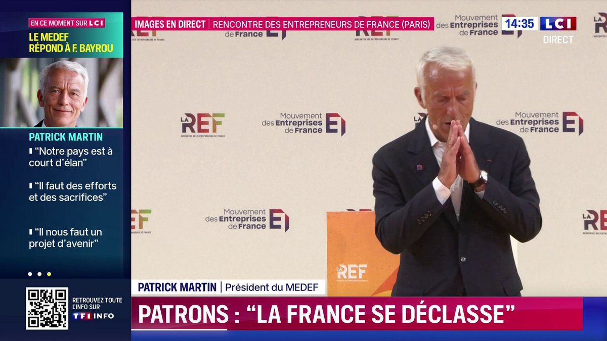 🔴 Le président du Medef, Patrick Martin, s'exprime 🗣️ "Un retour de l'ISF serait ravageur pour notre économie et nous nous y opposerons."