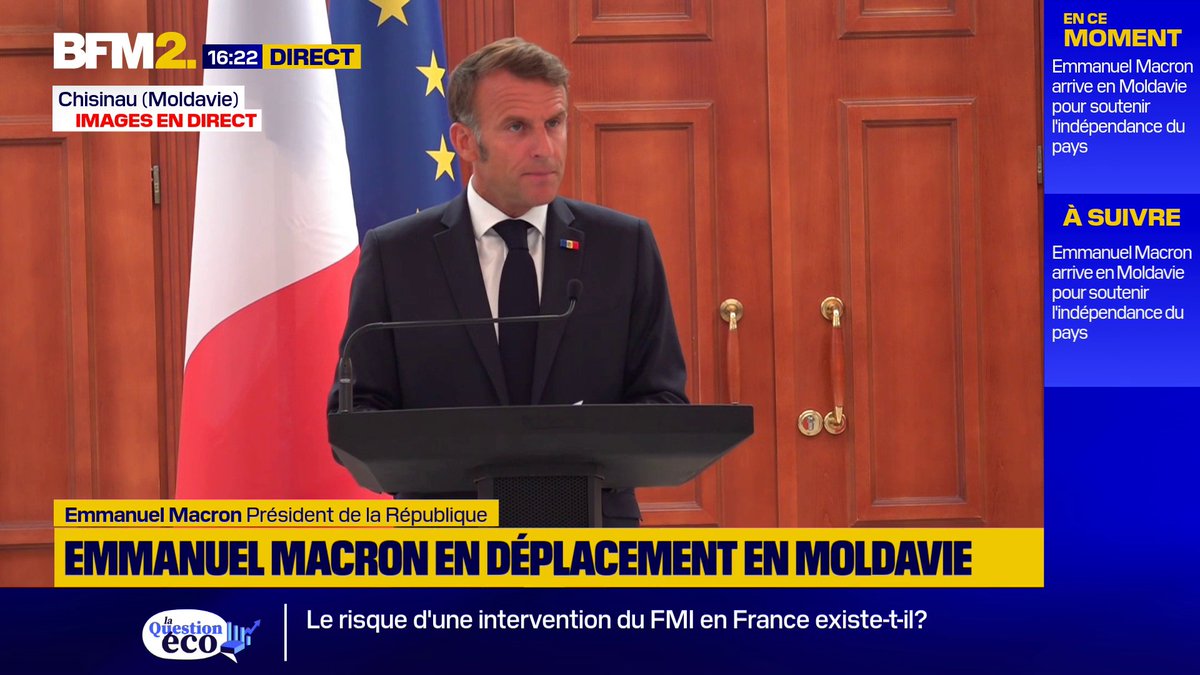 💬 "L'Union européenne n'est en aucun cas l'Union soviétique" ➡️ Soutenant l'adhésion de la Moldavie à l'UE, Emmanuel Macron dénonce "la propagande du Kremlin" #BFM2