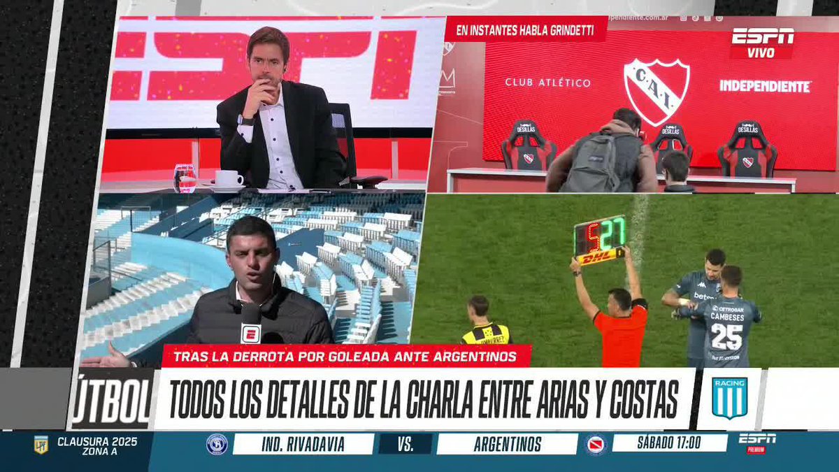 ¿TODO BIEN O NO TANTO? Los detalles de la relación entre Arias y Costas, tras el cambio sorpresivo que realizó el entrenador de Racing en el duelo ante Peñarol por la CONMEBOL #Libertadores. ▶️ Mirá #ESPNF12 en el Plan Premium de #DisneyPlus