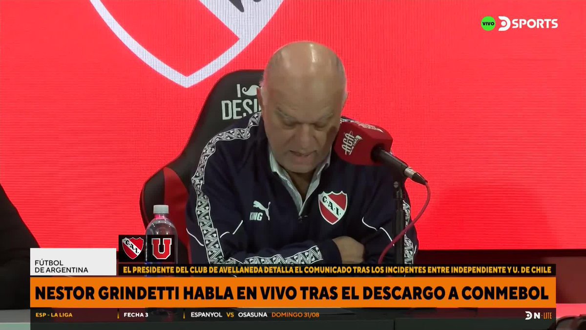 "INDEPENDIENTE NO FUE RESPONSABLE, SINO VÍCTIMA" ➡️ Néstor Grindetti, presidente de Independiente, compartió un comunicado acerca de los incidentes ocurridos ante Universidad de Chile. #DSPORTSNoticiasLite