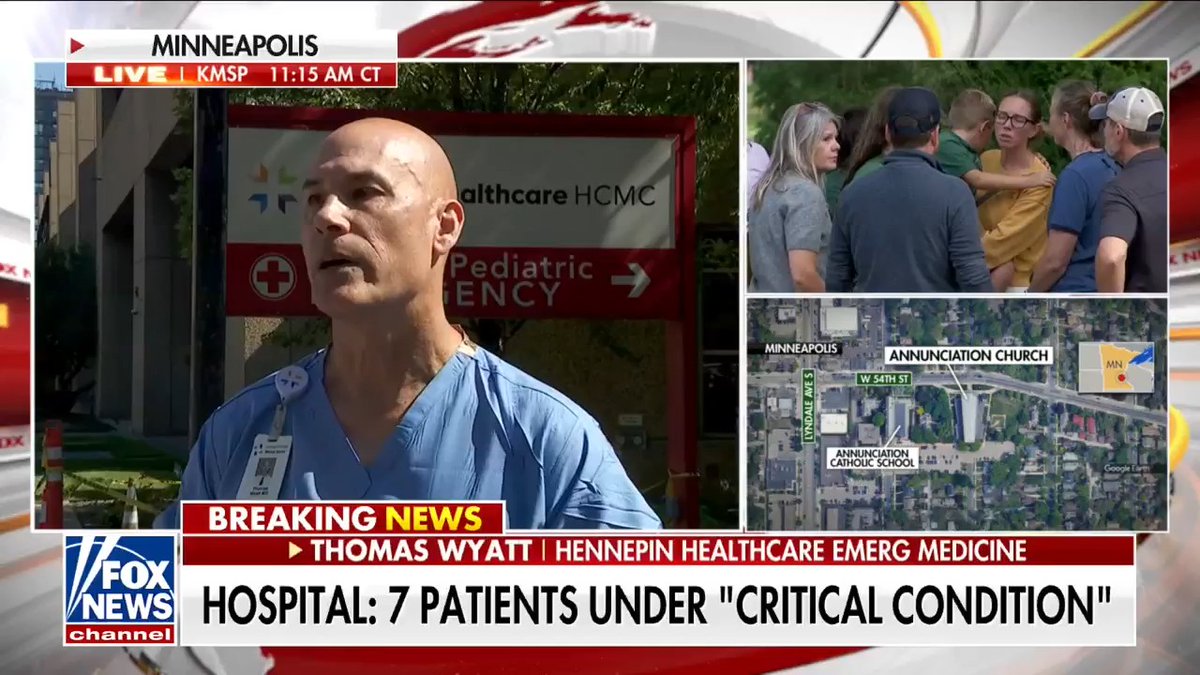 Chair of the Department of Emergency Medicine at Hennepin Healthcare on the Minneapolis Catholic school shooting: "We are dealing with gunshot wound injuries from apparently a high velocity weapon."