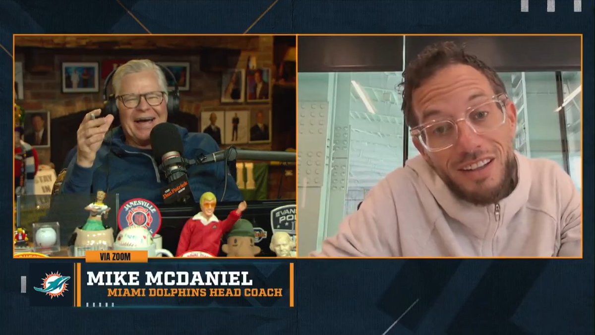 "You just told me. I didn't know." 🤣 – Mike McDaniel's live reaction to finding out Travis Kelce and Taylor Swift got engaged!
