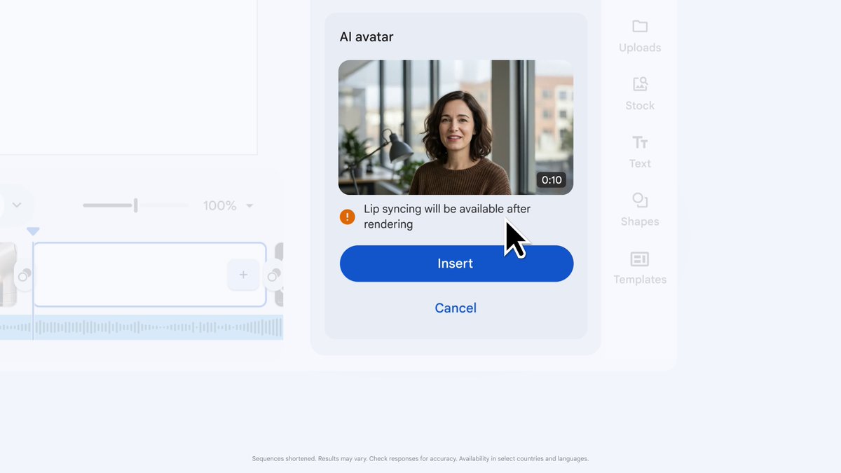 Skip the camera and the coordination. AI avatars in Google Vids can help deliver your message instead. Just write a script and choose an avatar to deliver polished content. Perfect for trainings, demos, and more. Available today: