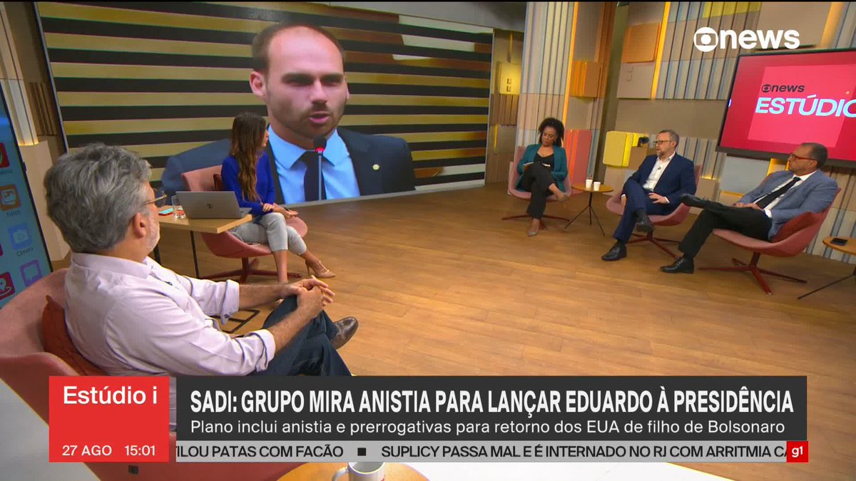 .Andréia Sadi: grupo de Eduardo Bolsonaro mira anistia para lançar deputado à Presidência em 2026. #Estúdioi ➡ Assista à #GloboNews: