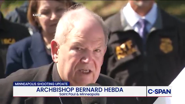 Archbishop Bernard Hebda reads a message from Pope Leo XIV following today's Catholic school shooting.