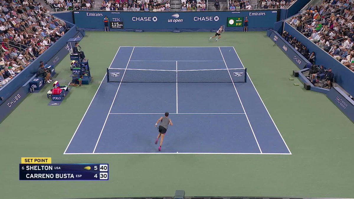 A big serve from Ben Shelton clinches the first set for him over Carreno Busta 😤