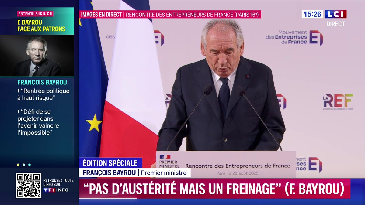 🔴 François Bayrou devant le Medef "Nous sommes en train d'accepter que les plus jeunes soient réduits en esclavage en les obligeant pour des décennies à rembourser les emprunts décidés le coeur léger par les générations précédentes"