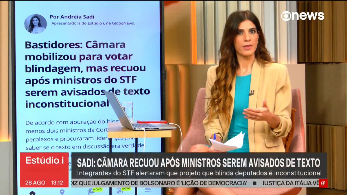 .Andréia Sadi: Câmara mobilizou para votar blindagem, mas recuou após ministros do STF serem avisados de texto inconstitucional. #Estúdioi ➡ Assista à #GloboNews: