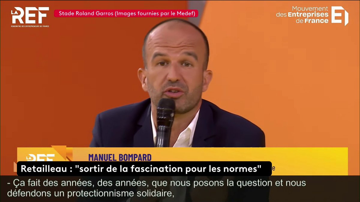 🔴 DIRECT - Sur le protectionnisme, "il y a une forme d'hypocrisie qui me fait doucement sourire", rétorque Manuel Bompard (LFI). #Medef