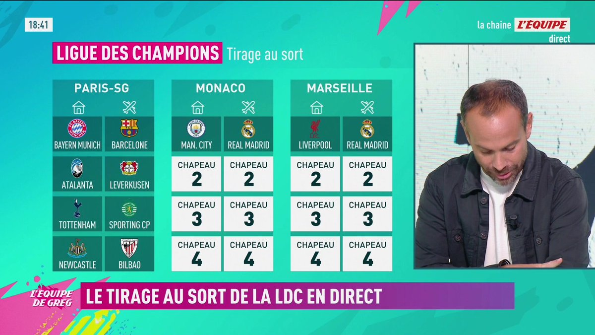 Un gros tirage pour le PSG en Ligue des champions 🏠 Bayern Munich ✈️ FC Barcelone 🏠 Atalanta ✈️ Leverkusen 🏠 Tottenham ✈️ Sporting Portugal 🏠 Newcastle ✈️ Athletic Bilbao