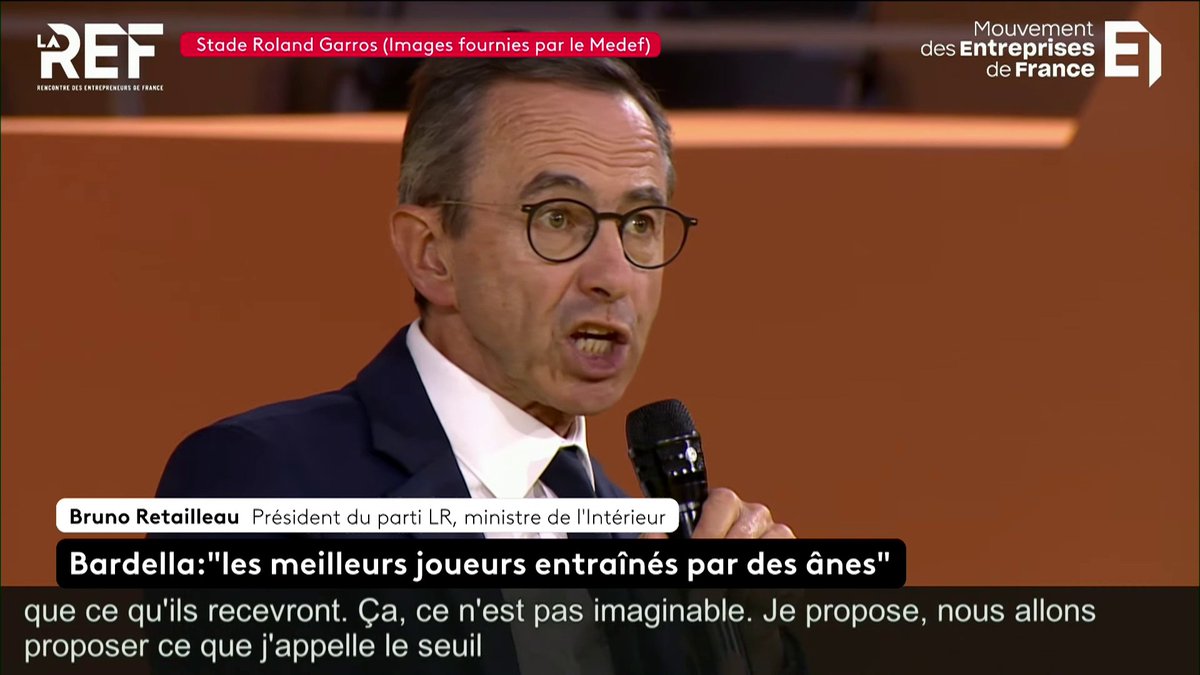 🔴 DIRECT - "Nous allons proposer le seuil 0 charge [sur les salaires]" avance Bruno Retailleau (LR). #Medef