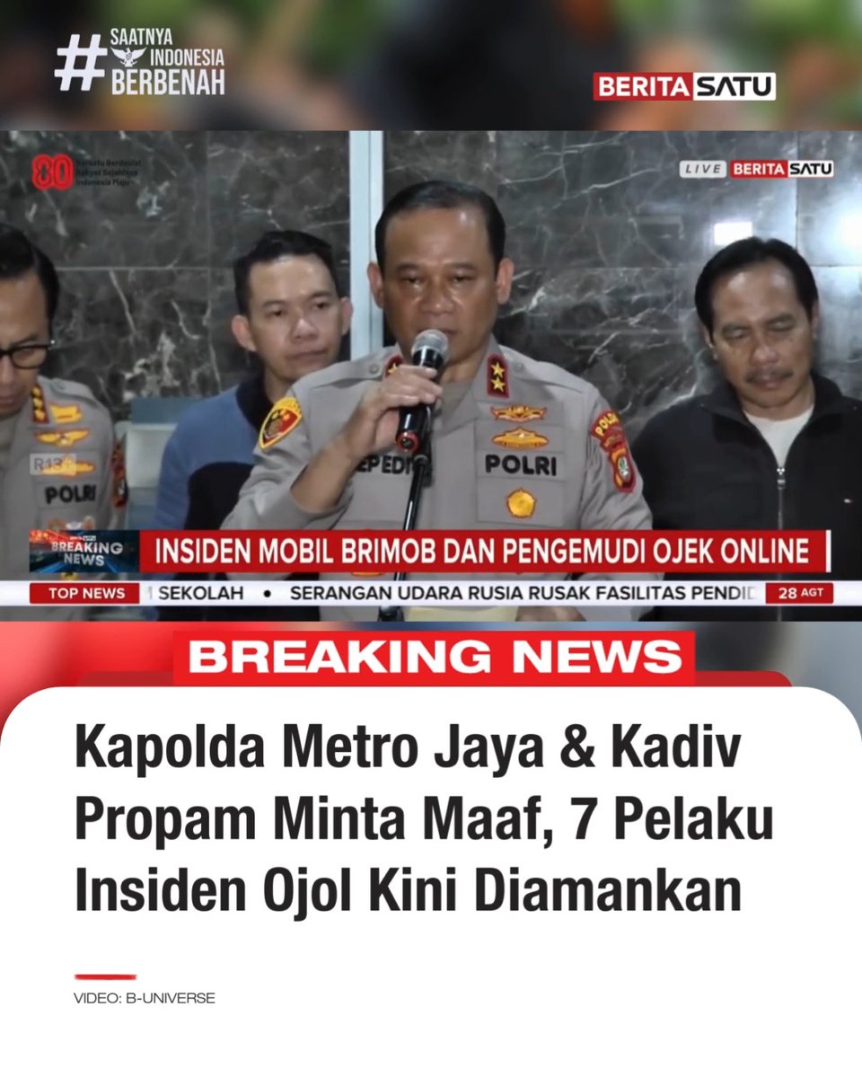 Statement Kapolda Metro Jaya dan Kadiv Propam Polri. Katanya pelaku insiden ojol ada 7 orang dan sudah diamankan. Nextnya 7 orang itu mau diapakan pak? Wkwk #PolisiPembunuhRakyat #polisipembunuh