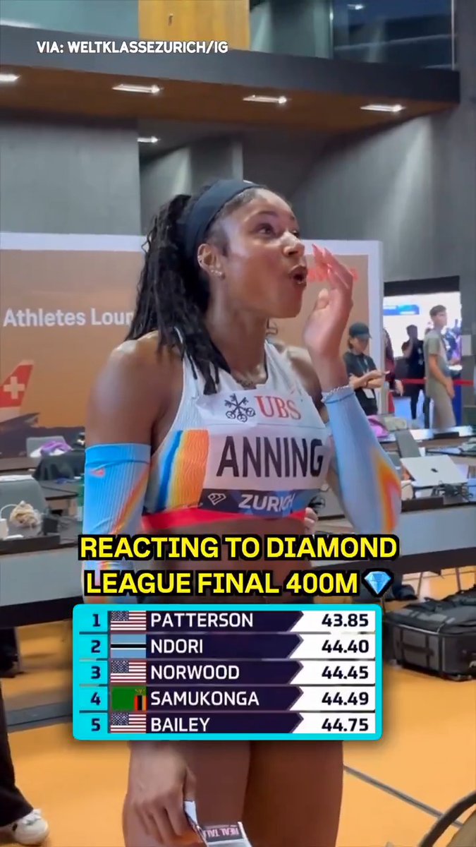 “What the hell…this man said he not going back to work” 🤣🤣 Amber Anning watching Jacory Patterson run 43.8 to win Diamond League 400m title after splitting time working for UPS earlier this season.
