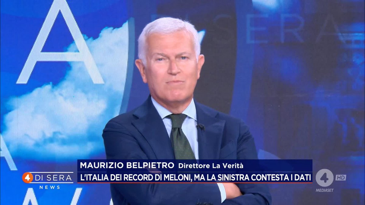 L'Italia dei record di Meloni, Maurizio Belpietro: "Ci sono molti dati positivi per questo governo" Cosa ne pensate? #4disera news in diretta su #Rete4