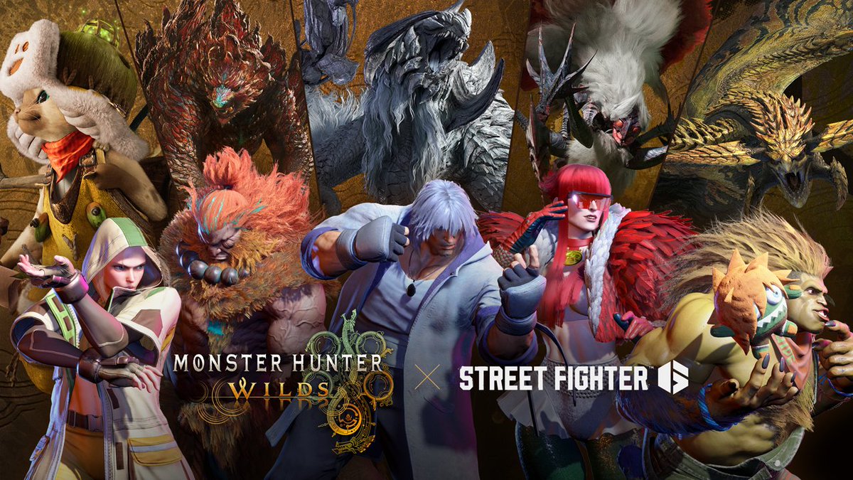 \ #スト6 × #モンハンワイルズ / 9/1(月)よりスペシャルコラボを期間限定開催! 期間中はイベント目白押し👏 ☑ ログインしたプレイヤー全員にコラボアイテムをプレゼント🎁 ☑ 『モンスターハンターワイルズ』に登場するモンスターたちをイメージした、「ブランカ」「豪鬼」「マノン」「キャミィ」「ケン」計5種のEXカラーをゲーム内ショップで販売🛍 ☑ バトルハブが専用の内装へと変化し、コンテストイベントも開催🎖 ☑昨年好評いただいた「モンスターハンター」テーマのファイティングパスも復刻配信📧 コラボアイテムを手に入れてイベントを楽しもう🎉