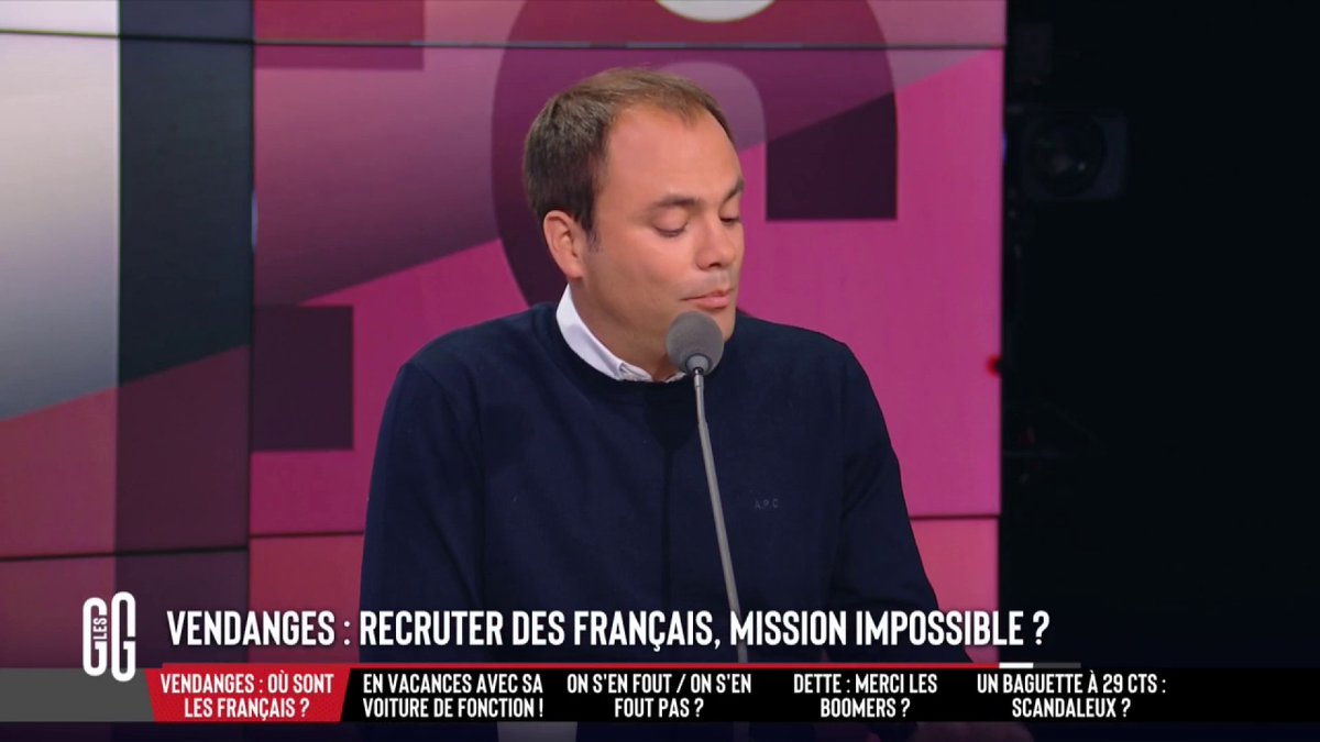 🍇 Vendanges : recruter des Français, mission impossible ? 🗣️ Charles Consigny : "On a un système qui fait que comme il y a beaucoup de choses que l'on ne paie pas, il est possible de vivre avec peu de revenus, le chômage... On n'a pas un besoin vital de travailler !" #GGRMC