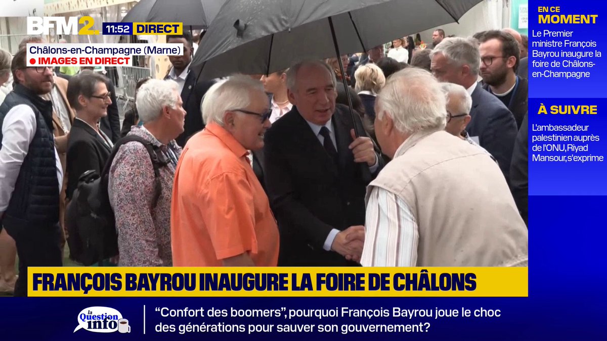 "Heureusement que vous êtes là pour redresser le pays", lance un visiteur à François Bayrou lors de sa déambulation sur la foire de Châlons-en-Champagne #BFM2