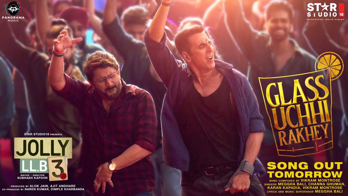 The ILLEGAL party banger - #GlassUchhiRakhey song out tomorrow!🕺💃 #JollyVsJolly #JollyLLB3 in cinemas 19th September.