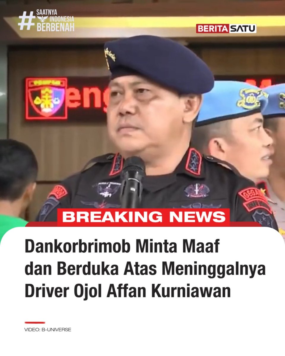 Markas Besar (Mabes) Polri menggelar jumpa pers di Mabes Polri, Jalan Trunojoyo, Kebayoran Baru, Jakarta Selatan, terkait kasus pengemudi ojek online (ojol) Affan Kurniawan, yang meninggal dunia usai dilindas mobil rantis Brimob. Komandan Korps Brimob (Dankorbrimob) Komjen Imam Widodo menyampaikan permohonan maaf atas tewasnya Affan Kurniawan. Selalu update di Youtube BeritaSatu, dan BeritaSatu TV! #AffanKurniawan #Brimob #SaatnyaIndonesiaBerbenah #BeritaSatu
