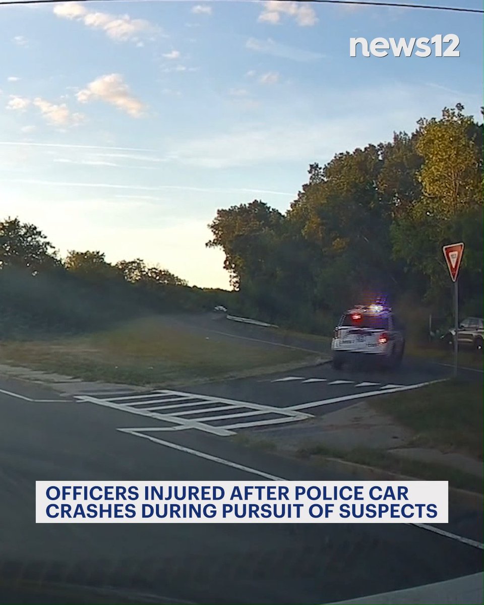Three officers are recovering this morning after a police chase in #SuffolkCounty. Part of it was caught on dash cam and you can see an unmarked police car crash into a tree in the video. -