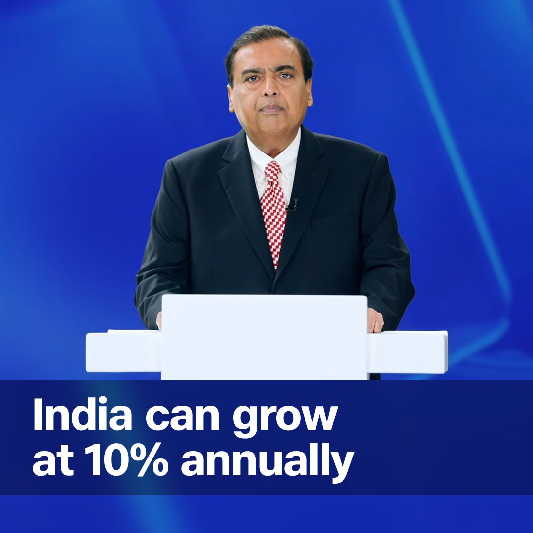 "Under the determined leadership of our visionary Prime Minister, Shri Narendrabhai Modiji, India's GDP is growing faster than all major economies." - Shri Mukesh Ambani #WithLoveFromJio #RILAGM2025 #RILAGM #Reliance #Jio500Million