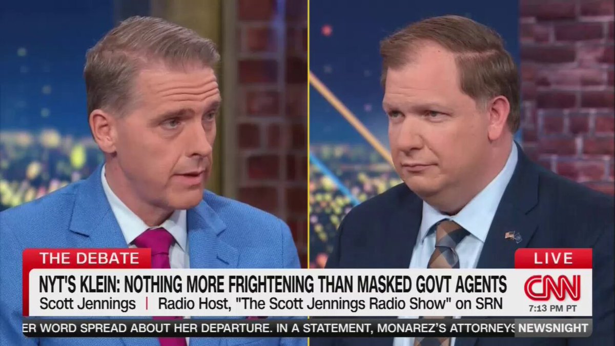 🚨 NEW - Abby Phillip STRIKES AGAIN, saying ICE agents shouldn't wear masks because it's just a "risk" you have to deal with to be doxed, targeted and have your family attacked. Scott Jennings is having none of it. PHILLIP: That is a risk that every law enforcement officer in this country faces. JENNINGS: You think they SHOULD? PHILLIP: Other officers show their faces because they work for the people. That's a risk you take. JENNINGS: Yeah, well, I don't agree law enforcement in ANY agency should have to face the risk of their family being assaulted. PHILLIP: But the accountability piece of it can't be ignored! JENNINGS: Certain people in our community decided to take matters into their own hands. Democrat officials screaming 'they're the Gestapo!' What do you think that does to radicalize people? That is irresponsible, and it's not the fault of an ICE agent for that kind of rhetoric to be in our system! - Scott Jennings