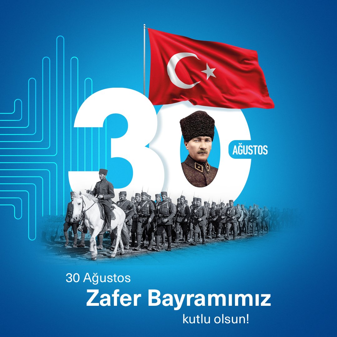 30 Ağustos Zaferi'nin 103. yılını gururla kutluyor, başta Mustafa Kemal Atatürk ve silah arkadaşları olmak üzere tarihe cesaretiyle yön veren aziz şehitlerimizi saygı ve minnetle anıyoruz. 30 Ağustos Zafer Bayramımız kutlu olsun. 🇹🇷