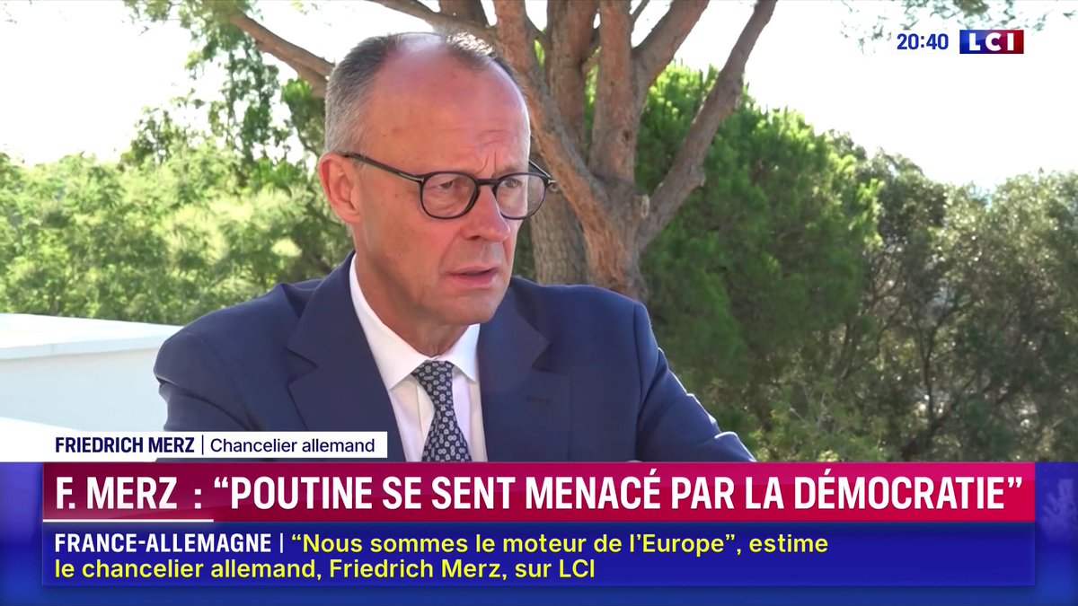 🔴 Le chancelier allemand Friedrich Merz invité de Darius Rochebin : "Vladimir Poutine fait de l'ingérence partout (...) nous sommes déjà dans un conflit avec la Russie"