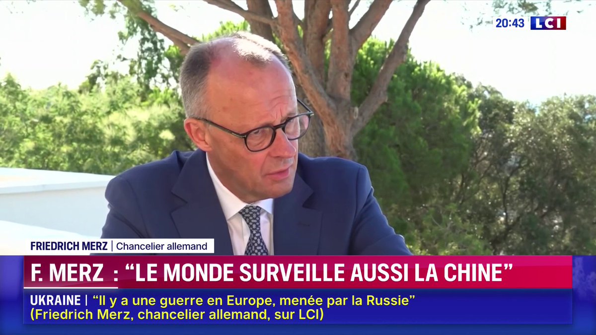 🔴 Le chancelier allemand Friedrich Merz invité de Darius Rochebin : "l'agressivité avec laquelle" la Chine "avance contre Taïwan, le monde est obligé de suivre cela de très près (...) ce pays est géré de manière autoritaire"