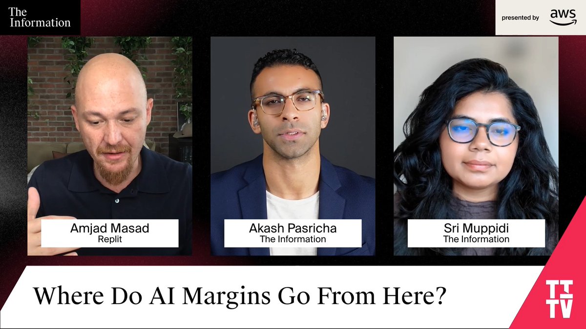 .Amjad Masad, CEO of Replit ⠕, tells our own Akash Pasricha why he isn’t betting on AI prices continuing to drop, comparing the current market to the hyperscalers. "If I may jump in, that's not the bet we're making, and I've been sort of vocal about this." "Compute prices continue to go down, storage continues to go down, but you don't see a commensurate price go down for using AWS... because, you know, those are the choices that you have." Watch the full episode: