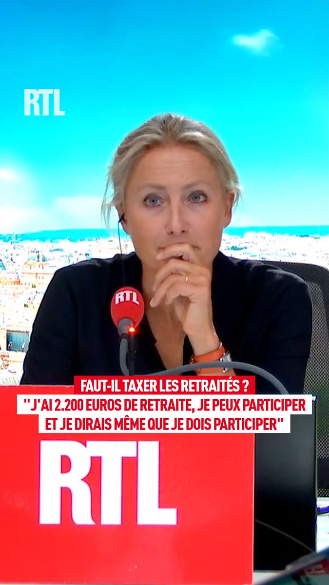 Faut-il taxer les retraités ? "J'ai 2.200 euros de retraite, je peux participer et je dirais même que je dois participer" Colette, auditrice de 85 ans qui touche 2.200 euros, au micro d'Anne-Sophie Lapix dans #OnRefaitLeMonde