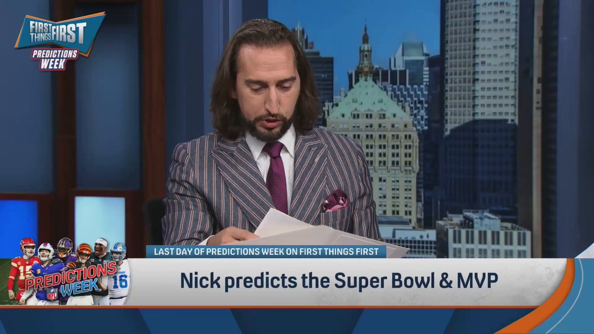 .nick wright reveals his Super Bowl prediction 👀 "Chiefs over Bucs in Super Bowl 60."