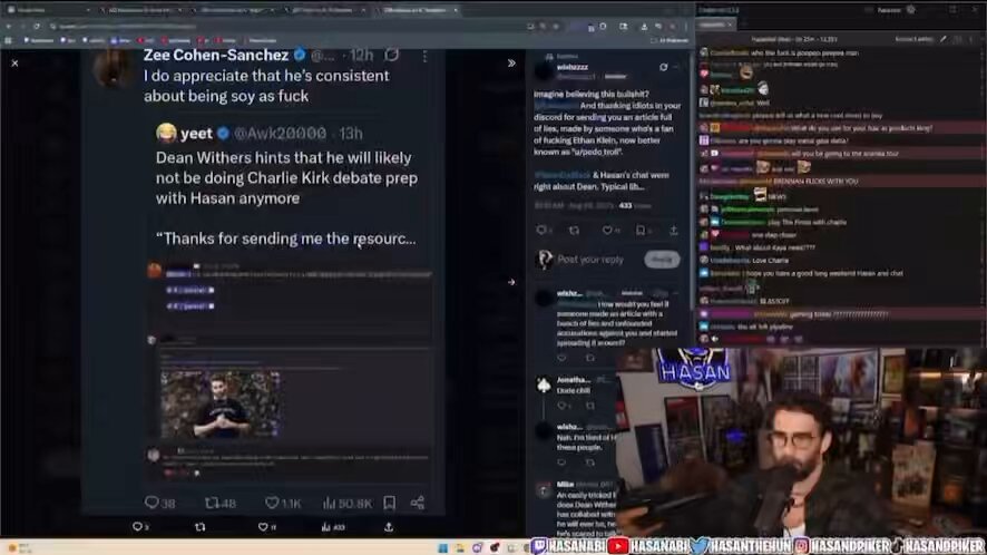 Hasan reacts to Dean Withers potentially skipping out on their collab “Oh this is the reason why Dean sent me a txt this morning..everybody calm down..we’ll most likely still do this collab..it is pretty funny though to think that this is a major setback”