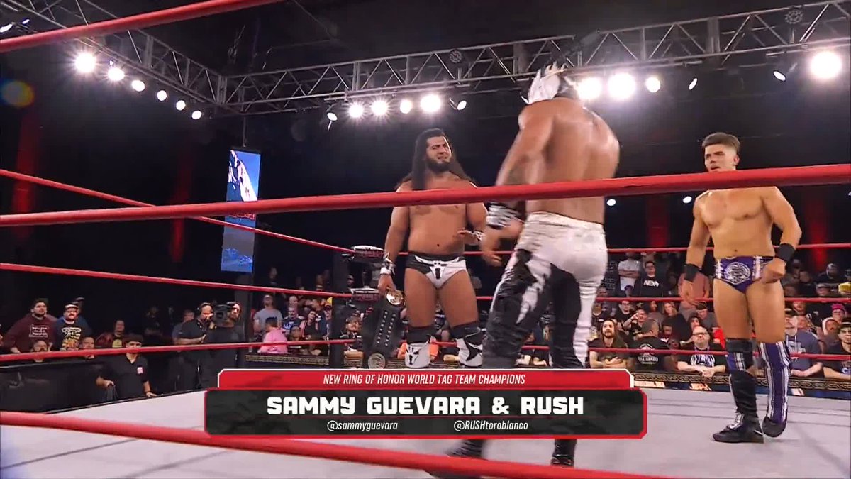 RUSH & Sammy Guevara beat The Outrunners to win the vacant ROH World Tag Team Championships! HEEL SAMMY IN LFI ACTUALLY RULES.