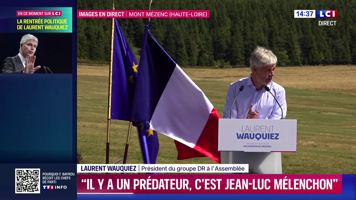🔴 ALERTE INFO : Laurent Wauquiez parle tout seul dans un champ avec deux drapeaux. 😳