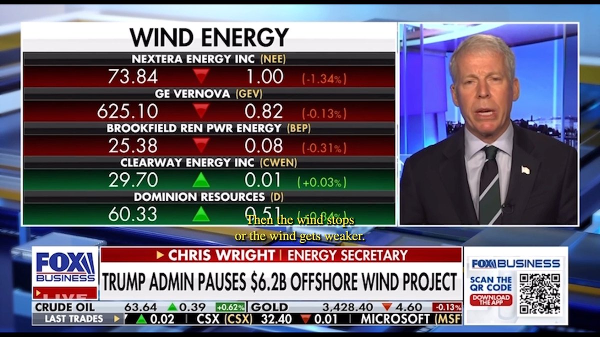 .Secretary Chris Wright: "When you add wind and solar onto a grid, you don't remove the need for coal plants, nuclear plants, and natural gas plants. You just end up having to maintain two grids. Maintaining two grids is ALWAYS more expensive."