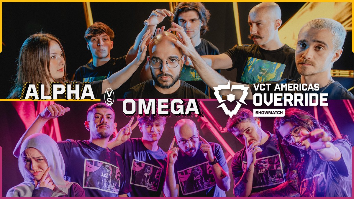 We have Alphas. We have Omegas. We have some of the baldest people in VALORANT history. Tune in today at 2pm PT for the ALPHA VS. OMEGA Showmatch where YOU get to make the rules. #VCTAmericas